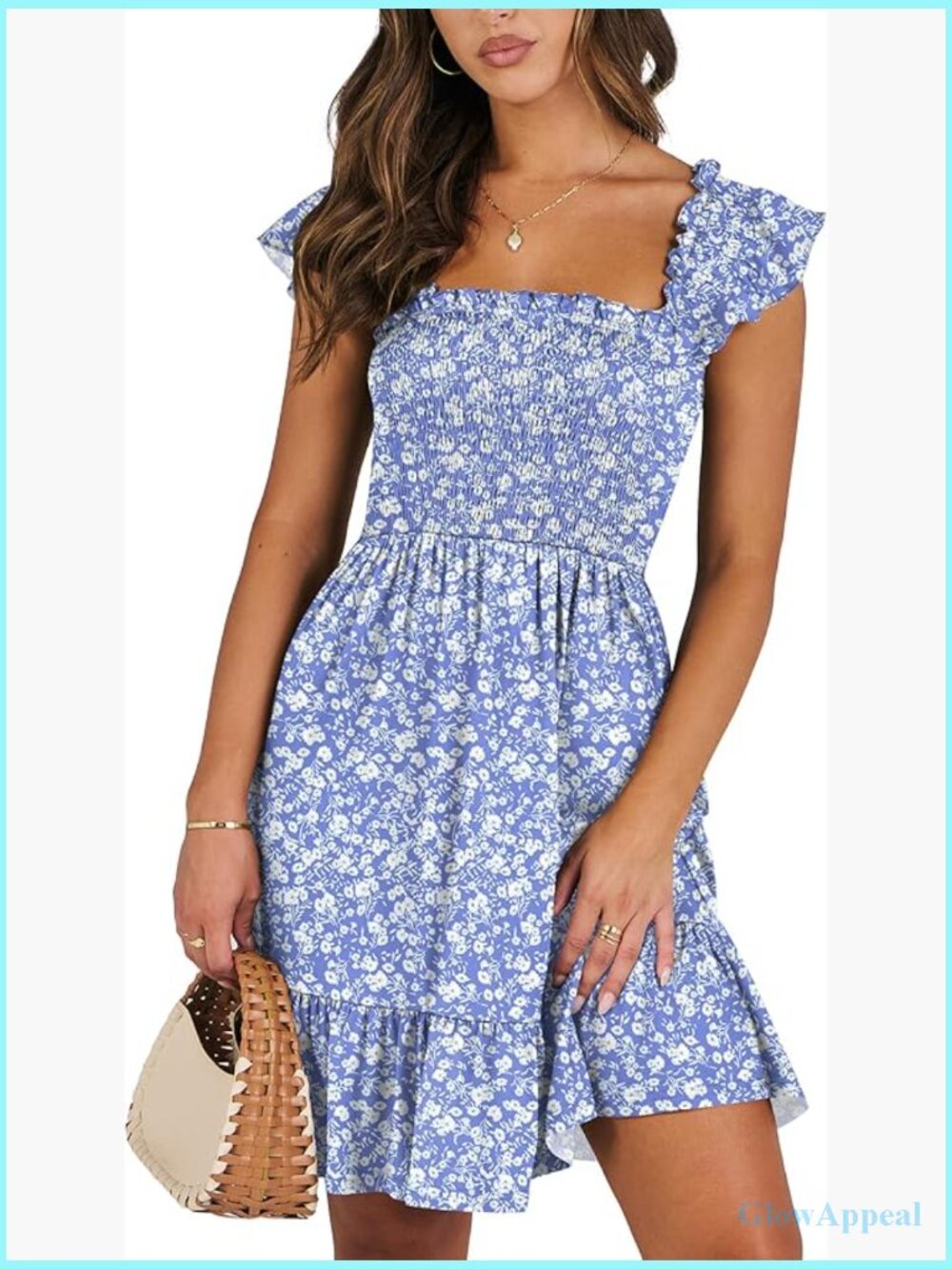 Sleeveless Square Neck Smocked Ruffle Backless Boho Short Sundress